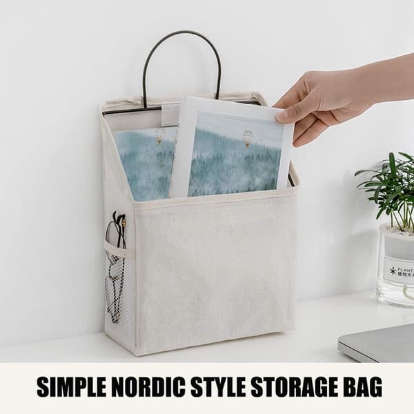 2x Väggförvaringsväska 25x11x29cm - Organizer i bomullslinne för skrivbord kök sovrum - Platsbesparande