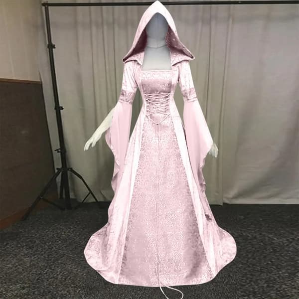 Kvinner Deluxe Heksekjole Middelalder Renessanse Maxi Slepe Hettekjole Kappe Kostyme Red Style XL