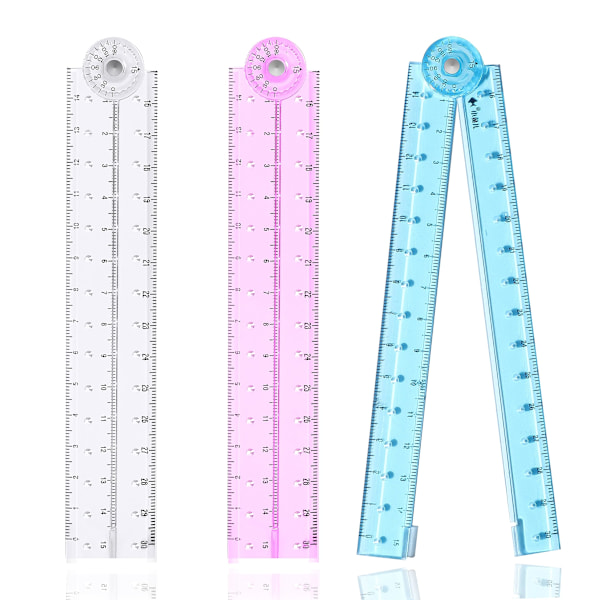 3 st vikbara linjaler, 30 cm vikbar linjal transparent rak linjal flexibel geometrisk linjal med vinkelmätare för hem kontor