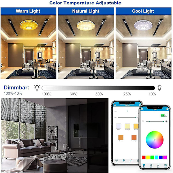 LED Taklampa Dimbar RGB Färgbyte Med Bluetooth Högtalare, LED Lampa För Kök, Barnrum, Sovrum, Vardagsrum