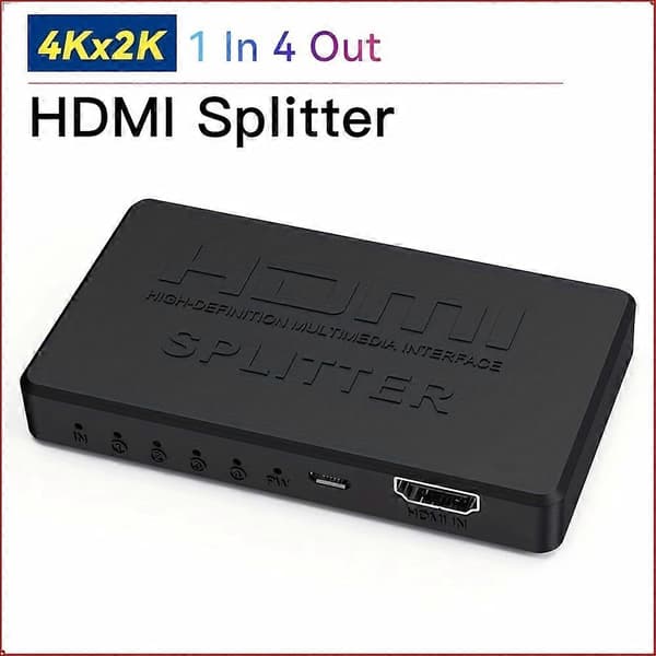 4K HDMI Splitter - 1x4 Video Distributor til PC og Laptop - 1080P Display Duplikering Adapter - Effektiv Forbindelse