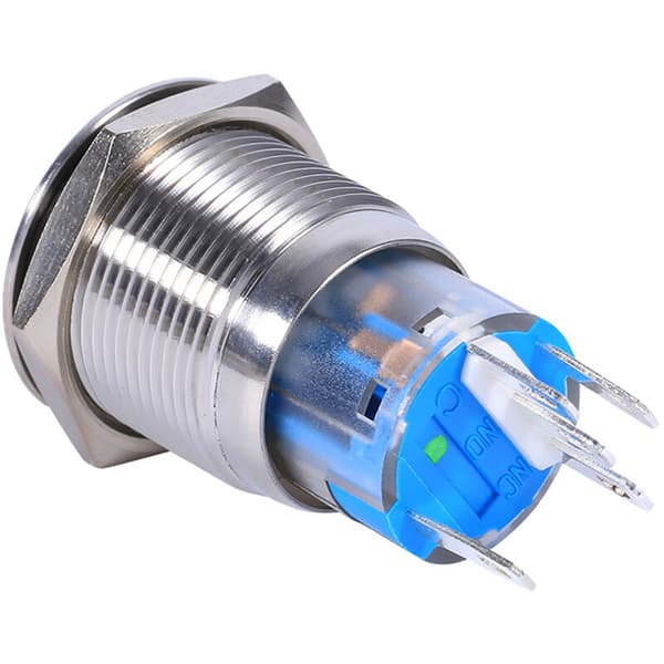 19mm 12V Vandafvisende Rustfrit Stål Selvlåsende Push Button Switch Grøn LED