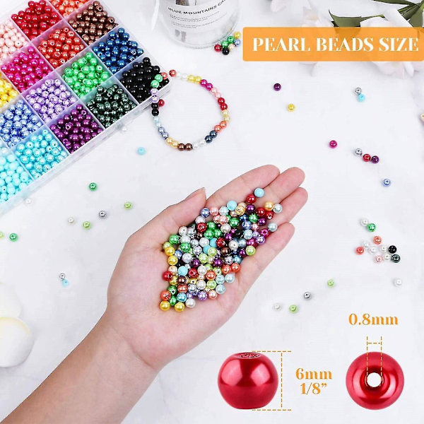 1680 stk 6 mm 24 farger runde perler med hull til smykkefremstilling løse mellomperler for diy C