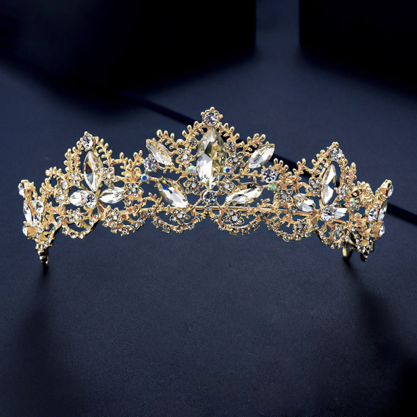Princess Crystal Queen Crown (Guld), Rhinestone Princess Hair Orn
