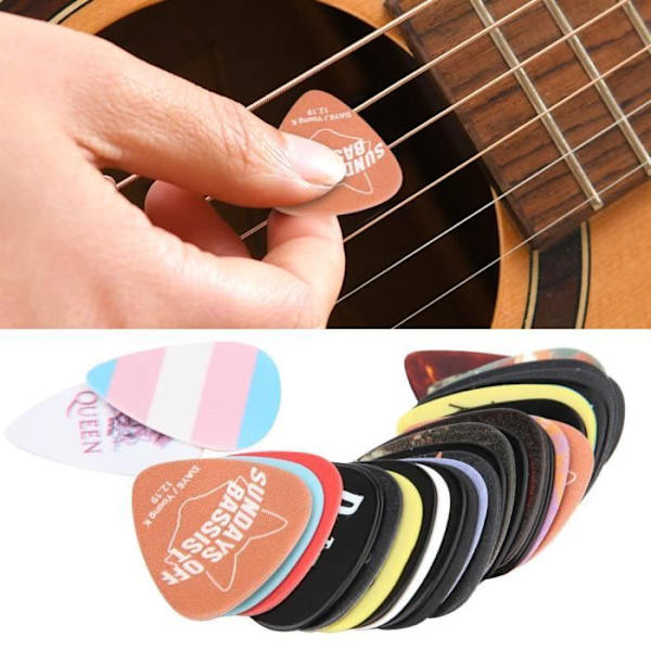 HURRISE Mönsterplock 100 st Celluloid Rock Gitarrplock Kit Musikinstrument Tillbehör + Plockklämma