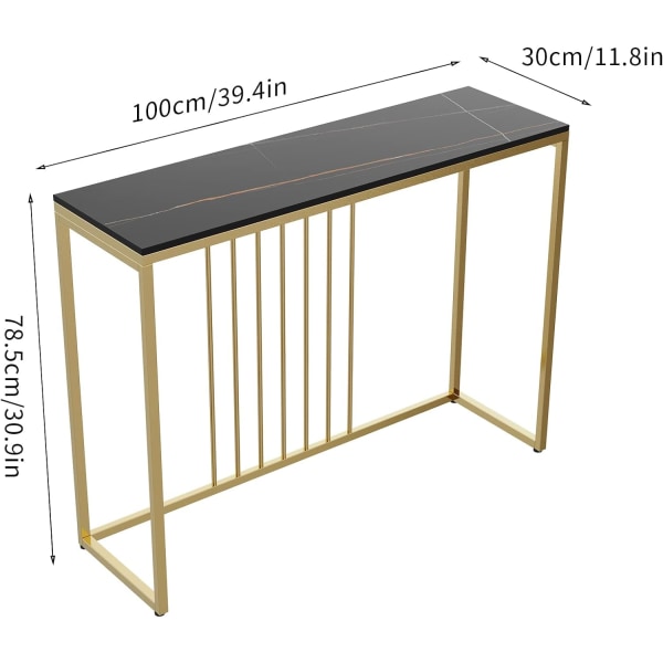 Wisfor Slim Relief Table, Hall Table, Konsolbord, Soffbord, Marmorbord, Hallmöbler, Svart, 100×30×79cm Black