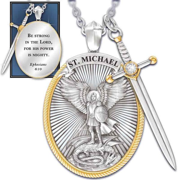 St. Michael Katolska Patron Stålhänge Halsband Smycken D