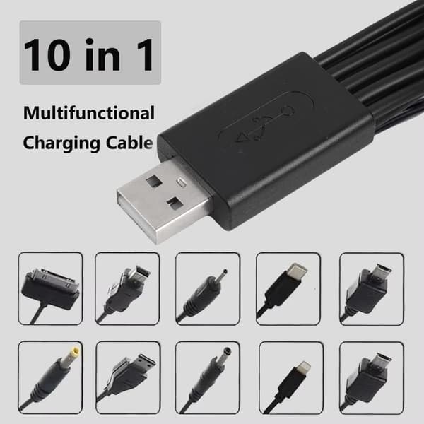 Universell Multi Pin Laderkabel 10 i 1 Multifunksjon USB Adapter Data Ladekabel for Hodetelefon Høyttaler MP3-spiller A-Normal