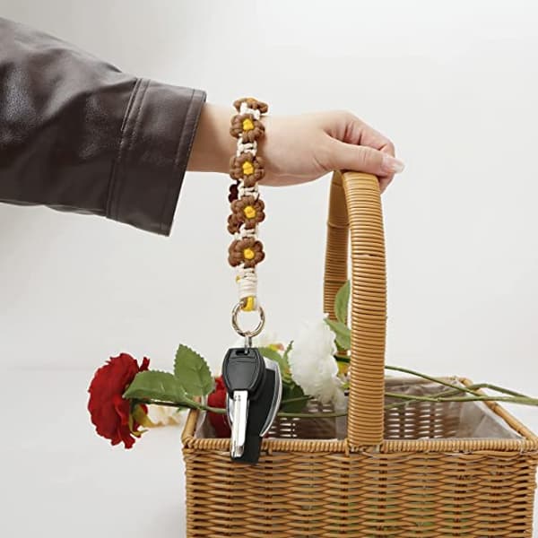 Boho Nøglering Håndlavet Nøglering håndledsrem Nøglebånd håndledsrem til nøgler Sød tusindfryd nøglering til kvinder