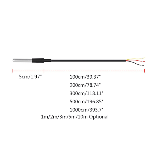 DS18b20 digitaalinen lämpötilaanturi ruostumattomasta teräksestä valmistetussa kotelossa, vedenkestävä lämpötila-anturi 1/2/3/5/10 metriä 0.11 5 m