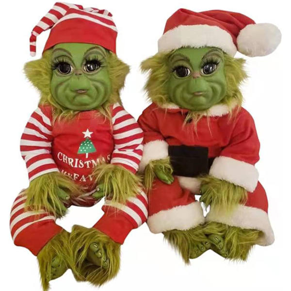 Barnens Julgröna Luddig Grinch Dockleksak Söt Santadräkt Julstoppad