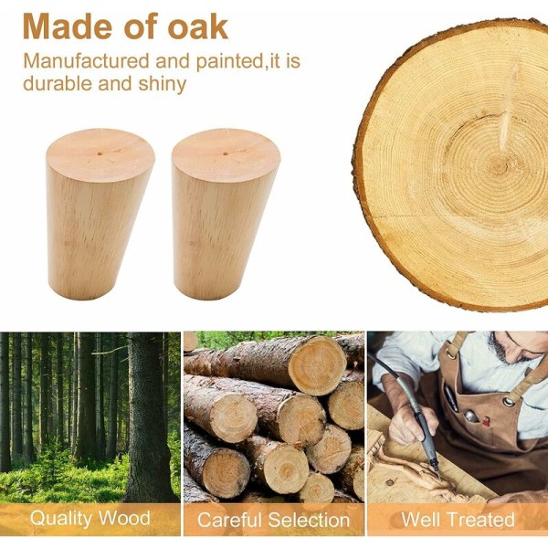 Sett med 4 tremøblerben, 15 cm erstatningsben for sofa, kaffe