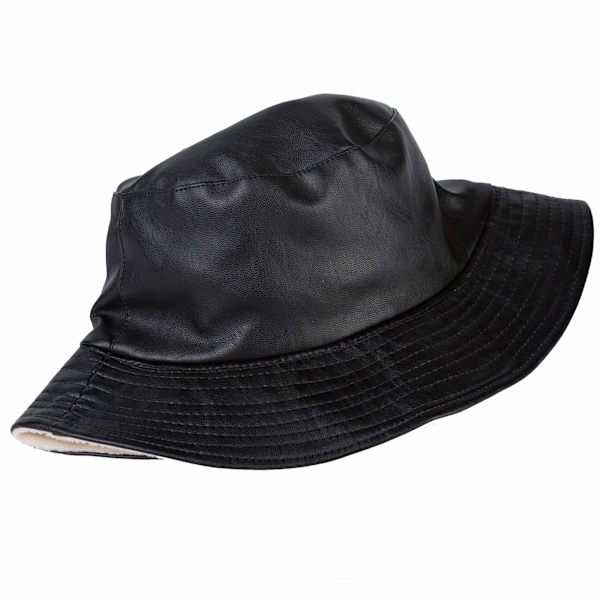 Unisex Trendig Bucket Hat i PU-Läder Regnhatt Vattentät (Svart) Black