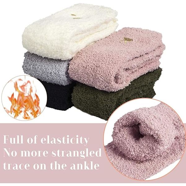 5 par bløde strømper til kvinder vinter varme sove strømper fluffy strømper sød kattemønster design