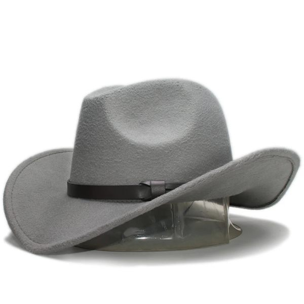 Stor stor plus size vintage dam herr ull bred brätte cowboy western hatt cowgirl begravning formell bowler hatt läderrem 61cm Grey