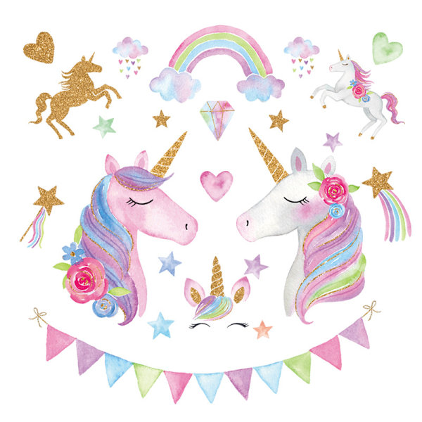 Two Unicorn Wall Stickers - Removable Heart Unicorn Decal