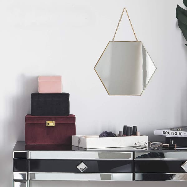 21 x 24 cm mässingsram hexagonal badrumsspegel med upphängning