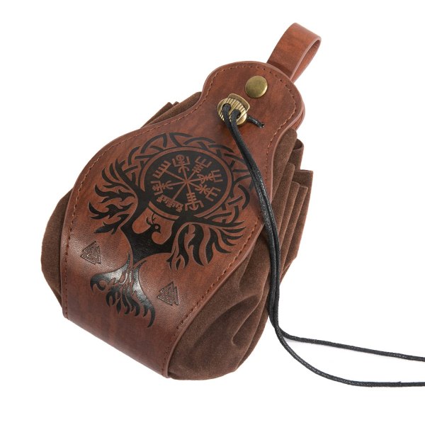 medeltida väska i konstläder, portabel plånbok med dragsko - Perfet