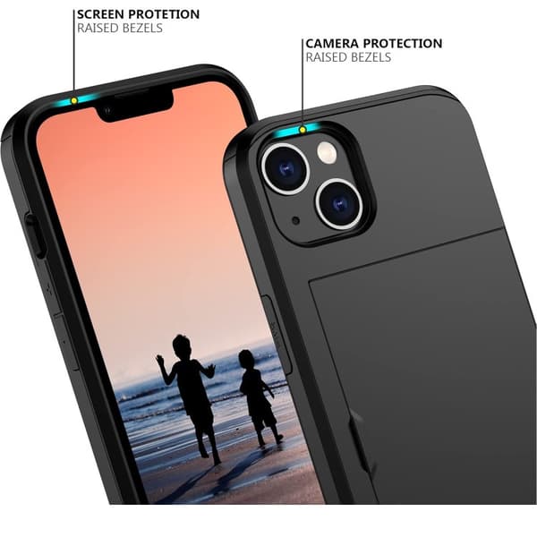 iPhone 13 iskunkestävä puhelinkotelo korttipaikalla