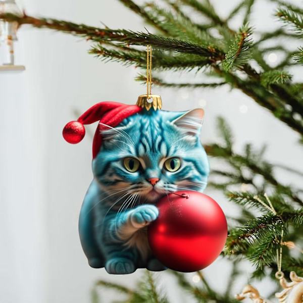 Julekatt-anheng, 10 stk 2D akryl julekatt hengende dekor akryl juletrepynt julegave