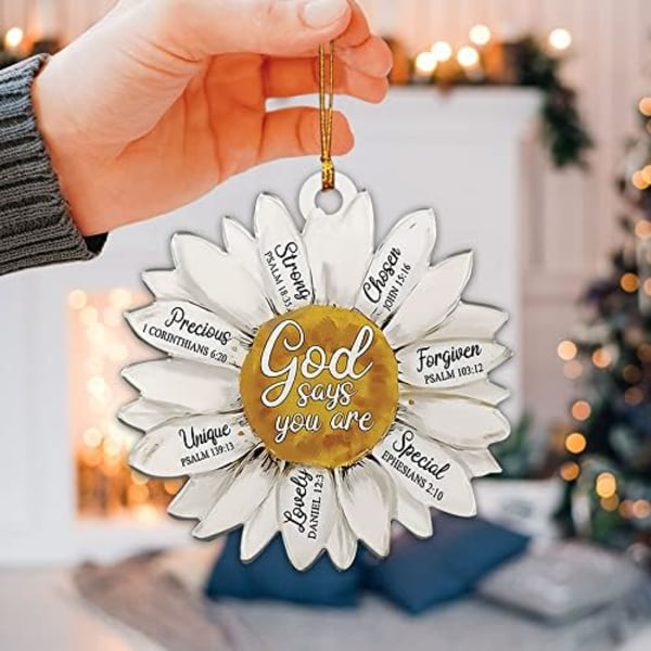 Valkoinen Daisy Kristillinen Jeesus Jumala Sanoo Olet Vahva Valittu 2D Litteä Auton Taustapeilin Lisävarusteet Joulukuusen Koriste
