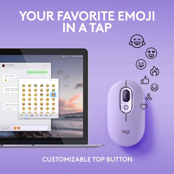 Trådløs Mus med Tilpasselige Emojis, SilentTouch Teknologi, Præcisions-/Hurtigrulle, Kompakt Design, Bluetooth, Multi-Enhed, OS Kompatibel