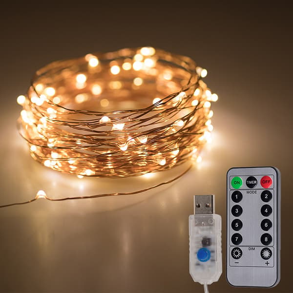 LED lyskæde med USB-stik | 2m 20LED kobbertråd varm hvid