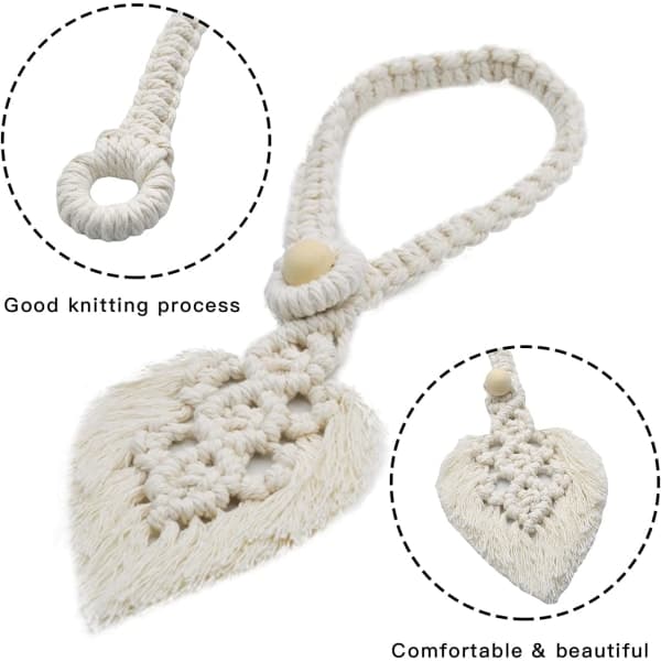 Galaxy 2 kpl verhonpidikettä Boho Macrame Lehdet Verhonpidike Puuvillapidikkeet (Beige)