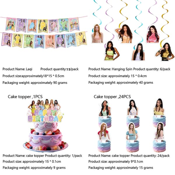 KATSEYE Tema Fødselsdagsfest Dekorationssæt, Vimpelbanner Tallerkener Kopper Servietter til Kpop Fan Fejring 1*1.5 meter backdrop