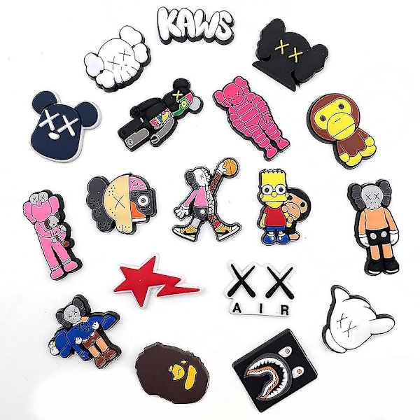 18 st Kaws-tema skor charms dekoration för clogs sandaler Crocs skor accessoarer kit