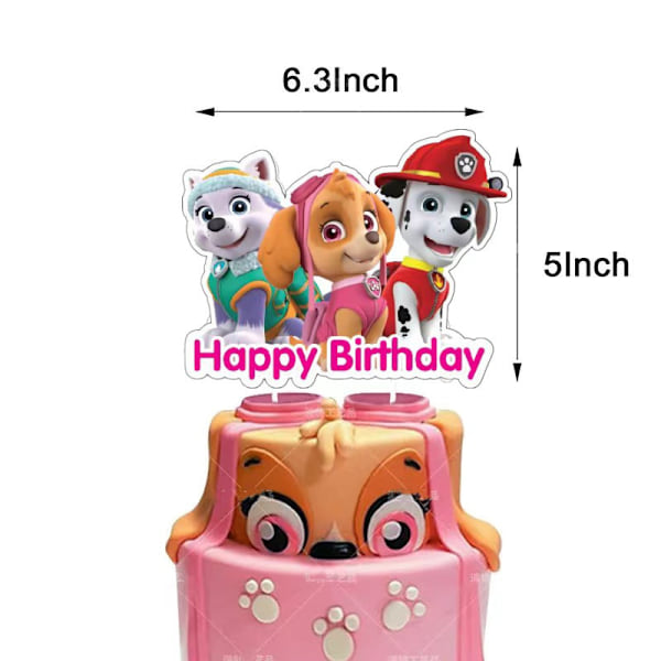 26 stk hundekaketopper for jenter, bursdagskaketopper, cupcake-innsatser, bakte dessertflagg for Paw Patrol-temafest rosa L