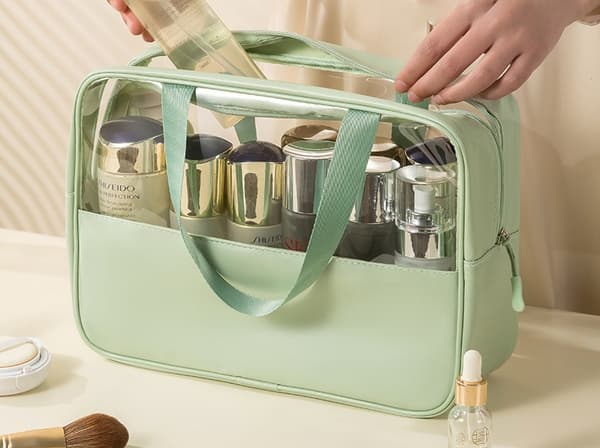 (Sort) 3-delt transparent makeup taske rejsetaske toilettaske