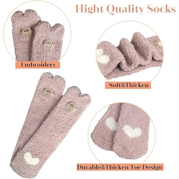 5 par bløde strømper til kvinder vinter varme sove strømper fluffy strømper sød kattemønster design