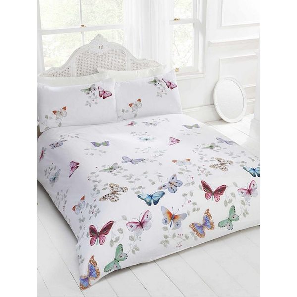 Report Mariposa Fjärilar Överdragsset Enkelsäng Vit Vit White Single