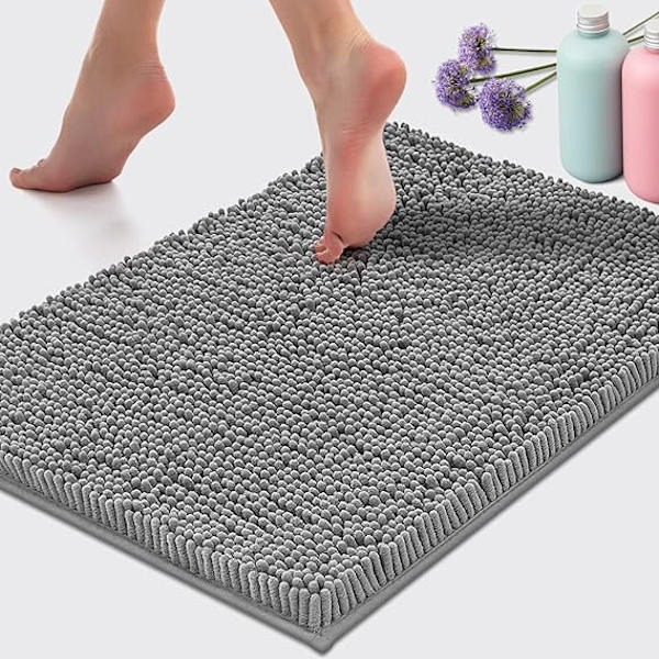Kylpyhuonematto, erittäin pehmeä ja liukumaton kylpyhuoneen matto, ylellinen chenille-mikr grey