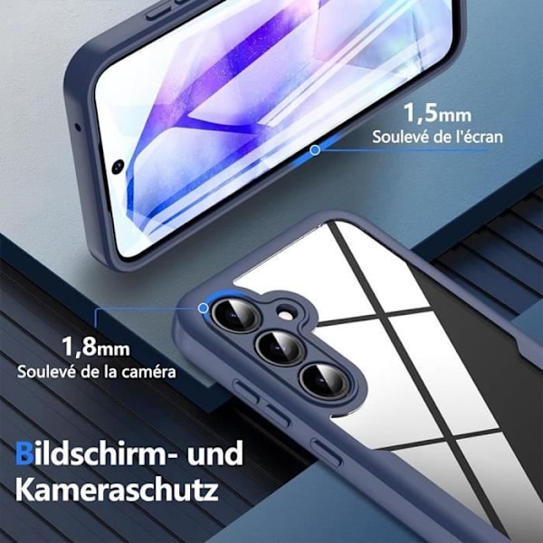 Kotelo Samsung Galaxy A55 5G:lle - Täydellinen suojaus Pehmeä TPU edessä ja kova PC takana - Tummansininen