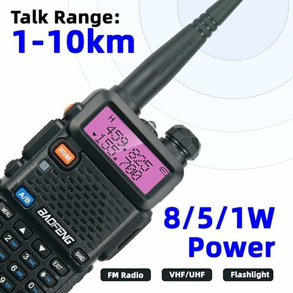 UV-5R 5W Walkie Talkie 3800mAH akulla, suuri teho FM-radio, kaksoiskaista 128 kanavaa, viestintä lähetin radio KLB
