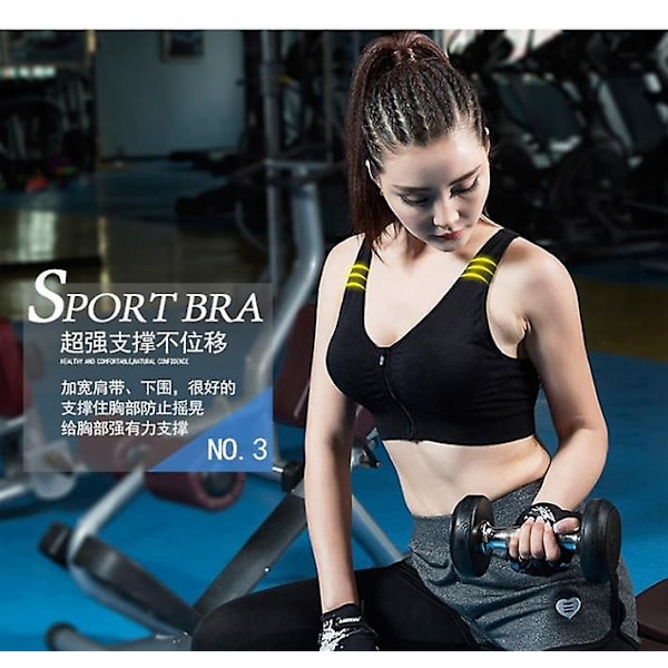 Sport-BH til kvinder med lynlås foran, trådløs post-kirurgisk BH, aktiv yoga-sport-BH - Perfekt sort Black XXL