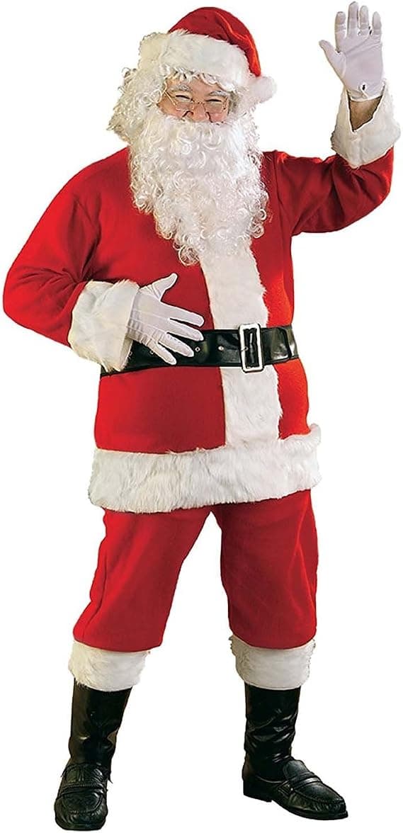 Punainen flanelli Santa-asu hanskoilla