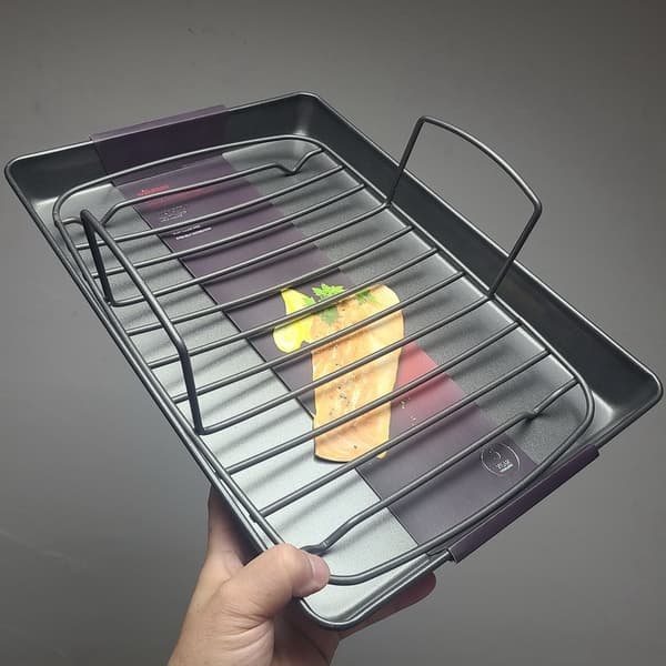 Professionel Stegepande med Non-Stick Rist, 13 x 9 Tommer, Grå