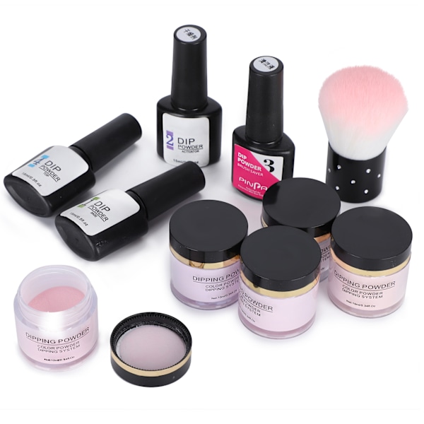 10 st Nageldippningspulver Set Nagelkonst Pulver Topp Baslack Gel Borste Manikyrverktyg (C Set)