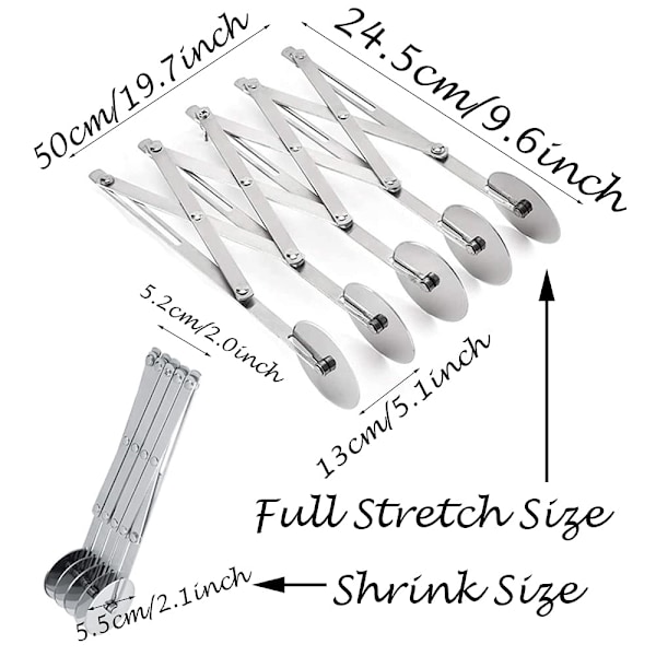 5-pyöräinen taikinaleikkuri, 5-pyöräinen ruostumattomasta teräksestä valmistettu säädettävä pizzaleikkuri, 5-pyöräinen leikkuri, pizzaleikkuri kahvalla keittiön leivontaan, leivonnaisiin, leipään