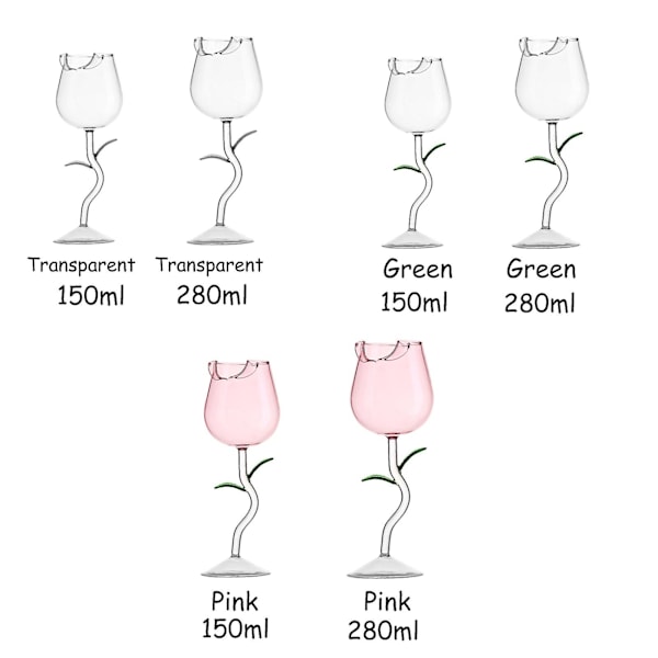 Roseblomst Vin Glass 150/280ml Roseformet Vin Glass Rose Party Vin Glass Rosa Pink 280 ml