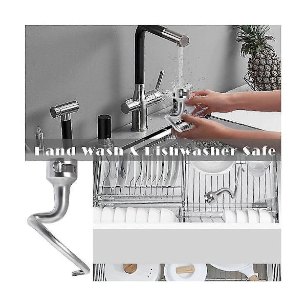 Spiraalitaikinakoukku KitchenAid 4.5-5 Quart kallistuspäisille yleiskoneille, taikinakoukun korvaava lisävaruste KitchenAidille [qb] silver