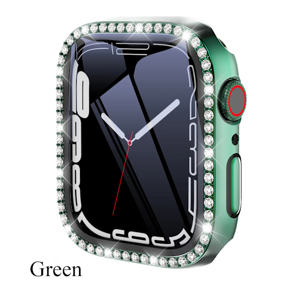 Diamond Glass+ Cover til Apple Watch Case 45mm 41mm 40mm 44mm 42mm 38mm Bling Bumper+ Skærmbeskytter iwatch Series 9 8 7 3 6 SE Grøn Green Series 321 38MM