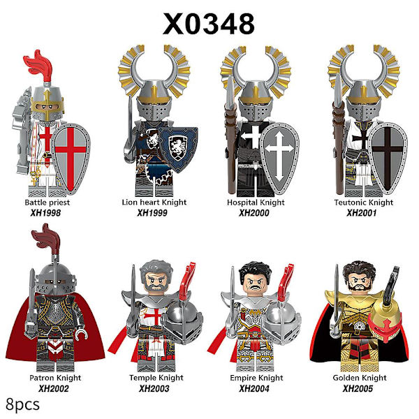 8 stk./sæt middelalderlige ridder actionfigurer byggeklodser kamp præst patronus ridder samling minifigurer samleobjekter legetøj børn fans gaver