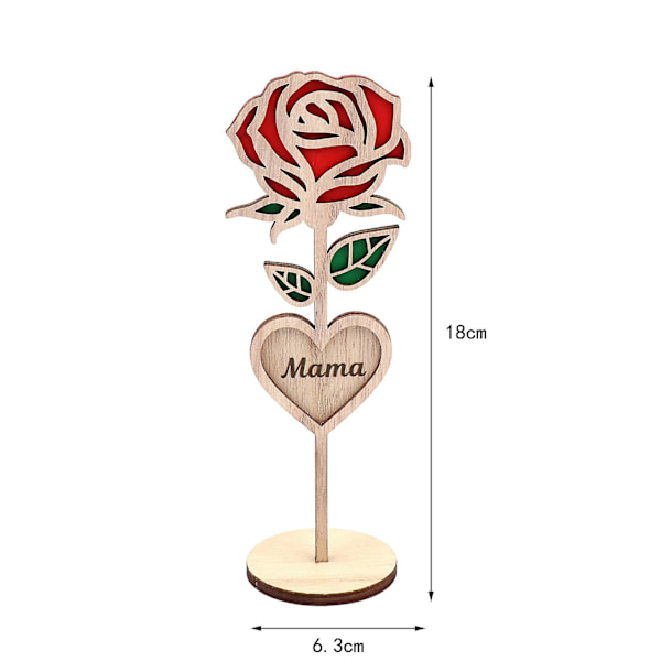 Puinen Mama Rose -koriste, jossa vakaa pyöreä jalusta, puinen 3D-veistetty ruusukukka, työpöydän koriste, romanttinen äitienpäivälahja Tianyuhe