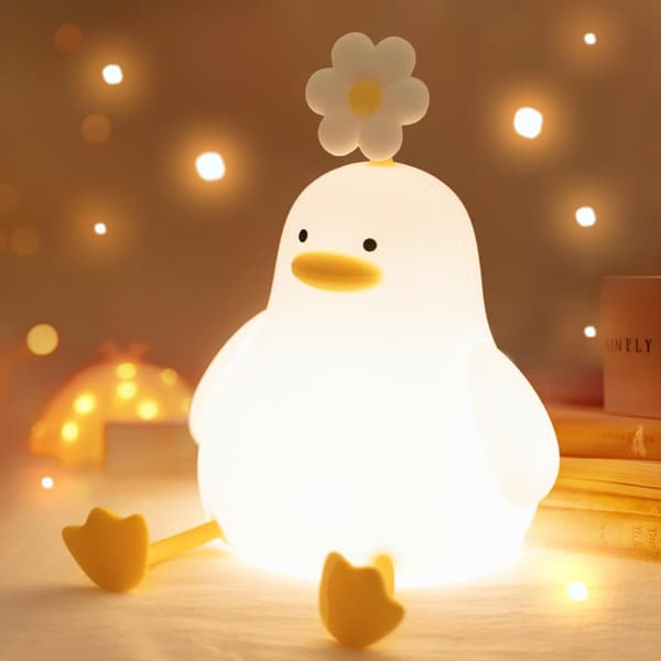 Søt And Nattlampe For Barnerom Dimbar LED Lampe Med Timer Hvit
