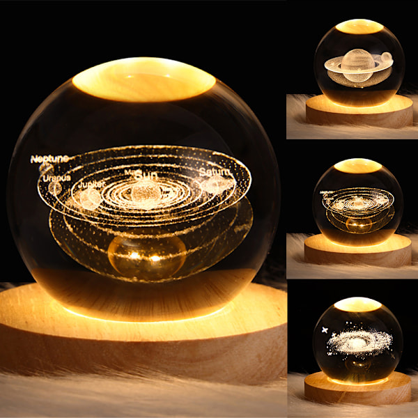 3D Krystal LED Lys Solsystem Bold Planet Natlys solar system
