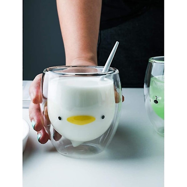 Ankmugg Söta Muggar Glas Dubbelvägg Isolerat Glas Espressokopp, Kaffekopp, Tekopp, Mjölkkopp, kawaii [qb]